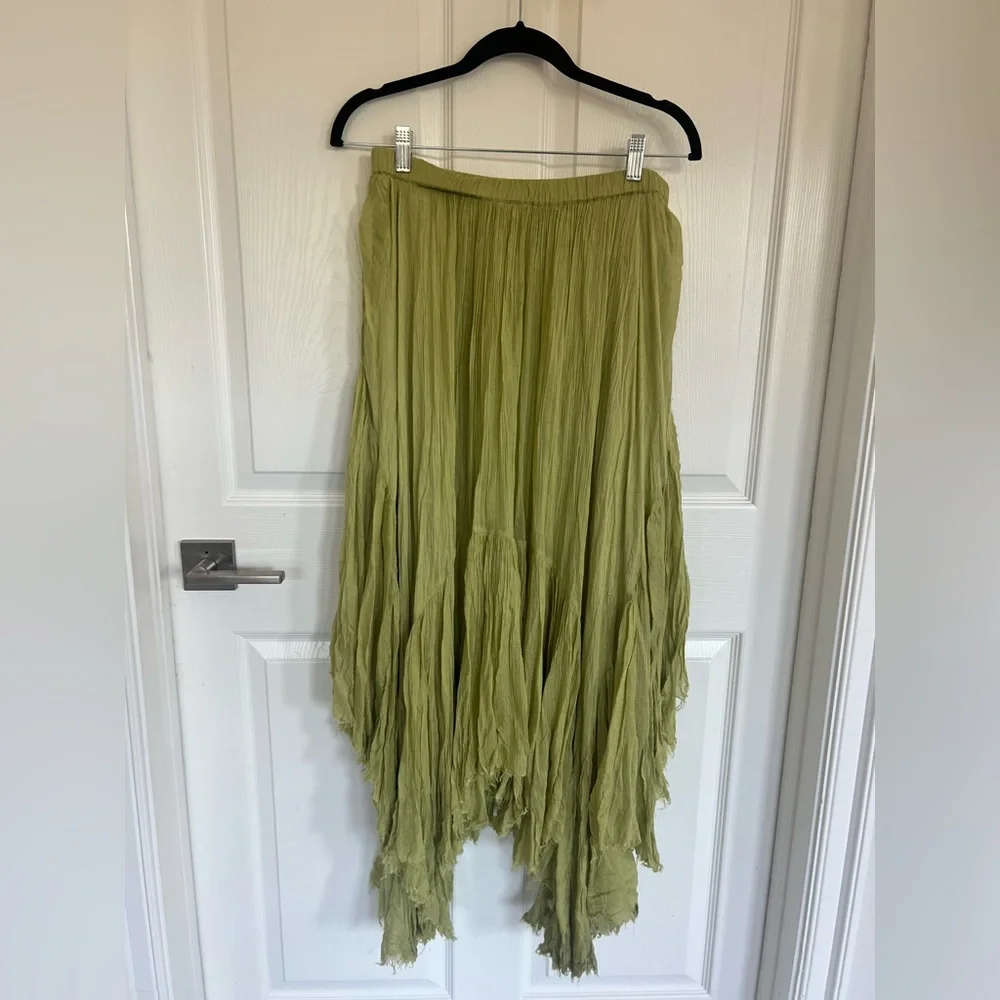 Free People Olive Green Asymmetric A-Line Maxi Skirt - Picture 2 of 2